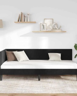 Sarokágy keret fejtámlával fekete 80 cm x 200 cm bársony