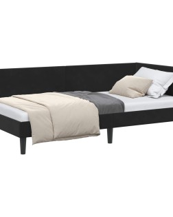 Sarokágy keret fejtámlával fekete 80 cm x 200 cm bársony