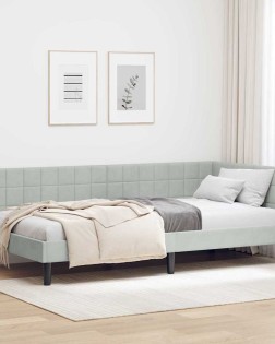 Sarokágy keret fejtámlával világosszürke 90 cm x 200 cm bársony