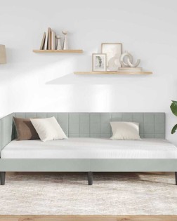 Sarokágy keret fejtámlával világosszürke 90 cm x 200 cm bársony