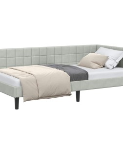 Sarokágy keret fejtámlával világosszürke 90 cm x 200 cm bársony