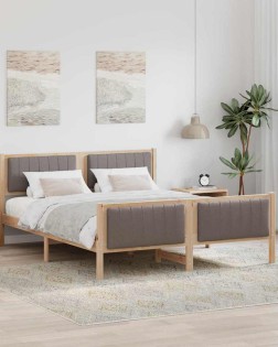 Ágykeret fejtámlával barna és taupe 160 x 200 cm tömör fenyőfa