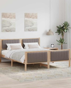 Ágykeret fejtámlával barna és taupe 160 x 200 cm tömör fenyőfa