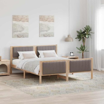 Ágykeret fejtámlával barna és taupe 160 x 200 cm tömör fenyőfa