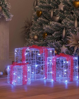 Ajándékdoboz 60 led-del 3 pcs kék 20 x 20 x 20 cm akril