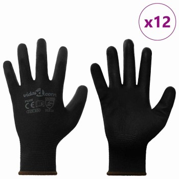 Munkakesztyűk 12 pcs fekete 8 / m poliészter