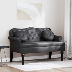 Chesterfield pad párnával fekete 120,5 x 65 x 75 cm műbőr