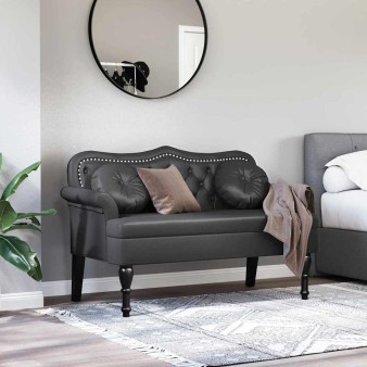 Chesterfield pad párnával fekete 120,5 x 65 x 75 cm műbőr