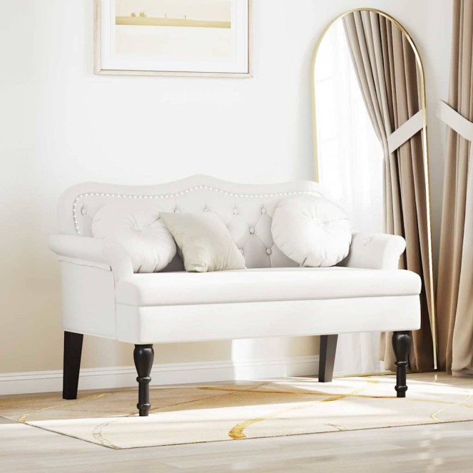Chesterfield pad párnával fehér 120,5 x 65 x 75 cm műbőr Chesterfield pad párnával fehér 120,5 x 65 x 75 cm műbőr