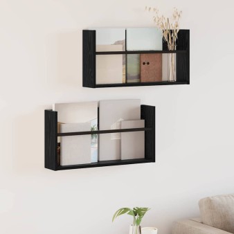 Magazin állvány 2 pcs fekete tölgy 60 x 12 x 30 cm faanyag
