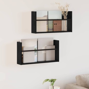 Magazin állvány 2 pcs fekete tölgy 60 x 12 x 30 cm faanyag