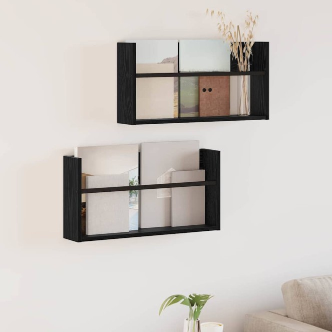 Magazin állvány 2 pcs fekete tölgy 60 x 12 x 30 cm faanyag Magazin állvány 2 pcs fekete tölgy 60 x 12 x 30 cm faanyag