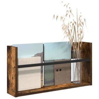 Magazin állvány polcokkal füstölt tölgy 60 x 12 x 30 cm faanyag