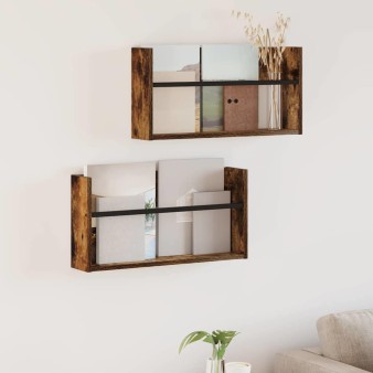 Magazin állvány 2 pcs füstölt tölgy 60 x 12 x 30 cm faanyag