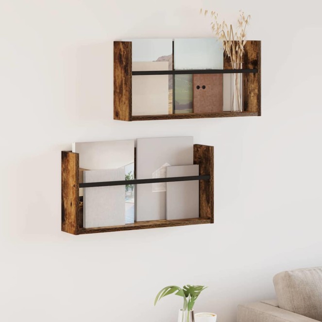 Magazin állvány 2 pcs füstölt tölgy 60 x 12 x 30 cm faanyag