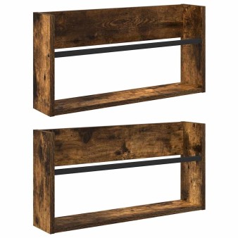 Magazin állvány 2 pcs füstölt tölgy 60 x 12 x 30 cm faanyag