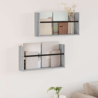 Magazin állvány 2 pcs szürke sonoma 60 x 12 x 30 cm faanyag