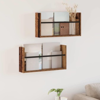 Magazin állvány polcokkal 2 pcs öreg fa 60 x 12 x 30 cm faanyag