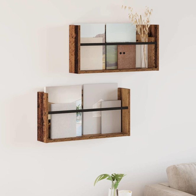 Magazin állvány polcokkal 2 pcs öreg fa 60 x 12 x 30 cm faanyag Magazin állvány polcokkal 2 pcs öreg fa 60 x 12 x 30 cm faanyag