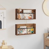 Magazin állvány polcokkal 2 pcs öreg fa 60 x 12 x 30 cm faanyag Magazin állvány polcokkal 2 pcs öreg fa 60 x 12 x 30 cm faanyag