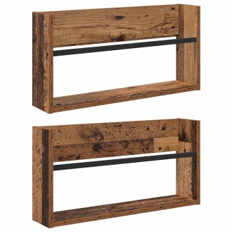 Magazin állvány polcokkal 2 pcs öreg fa 60 x 12 x 30 cm faanyag