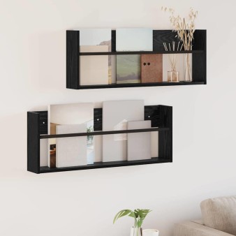 Magazin állvány 2 pcs fekete tölgy 80 x 12 x 30 cm faanyag