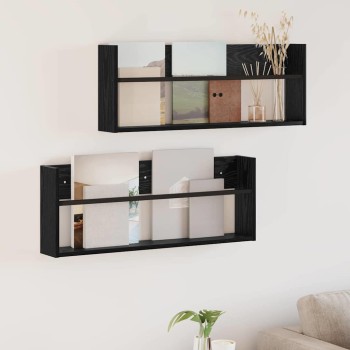Magazin állvány 2 pcs fekete tölgy 80 x 12 x 30 cm faanyag