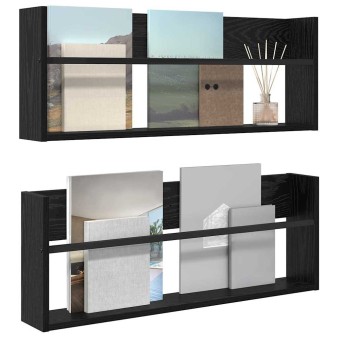 Magazin állvány 2 pcs fekete tölgy 80 x 12 x 30 cm faanyag