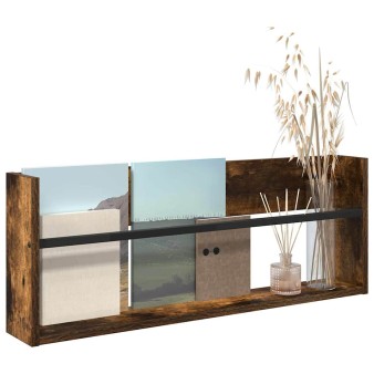 Magazin állvány polcokkal füstölt tölgy 80 x 12 x 30 cm faanyag