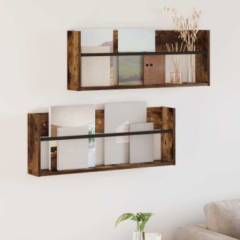 Magazin állvány 2 pcs füstölt tölgy 80 x 12 x 30 cm faanyag