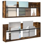 Magazin állvány 2 pcs füstölt tölgy 80 x 12 x 30 cm faanyag