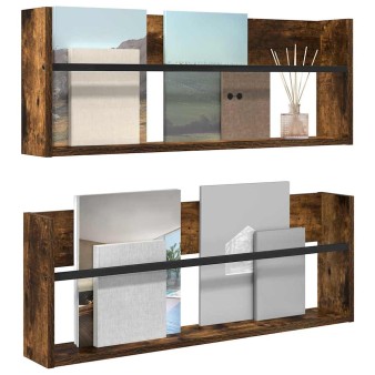 Magazin állvány 2 pcs füstölt tölgy 80 x 12 x 30 cm faanyag