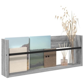 Magazin állvány polcokkal szürke sonoma 80 x 12 x 30 cm faanyag