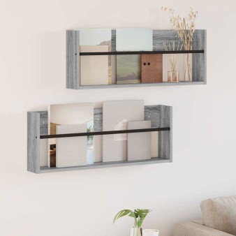 Magazin állvány 2 pcs szürke sonoma 80 x 12 x 30 cm faanyag