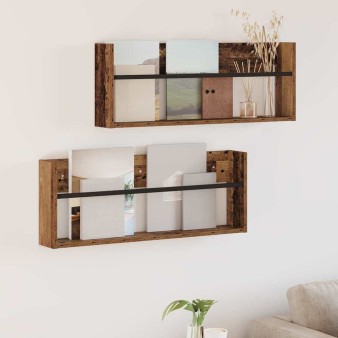 Magazin állvány polcokkal 2 pcs öreg fa 80 x 12 x 30 cm faanyag