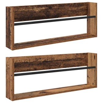Magazin állvány polcokkal 2 pcs öreg fa 80 x 12 x 30 cm faanyag