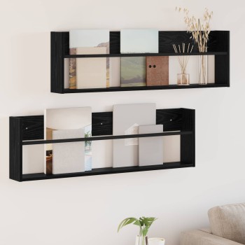 Magazin állvány 2 pcs fekete tölgy 100 x 12 x 30 cm faanyag