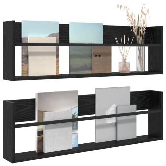 Magazin állvány 2 pcs fekete tölgy 100 x 12 x 30 cm faanyag
