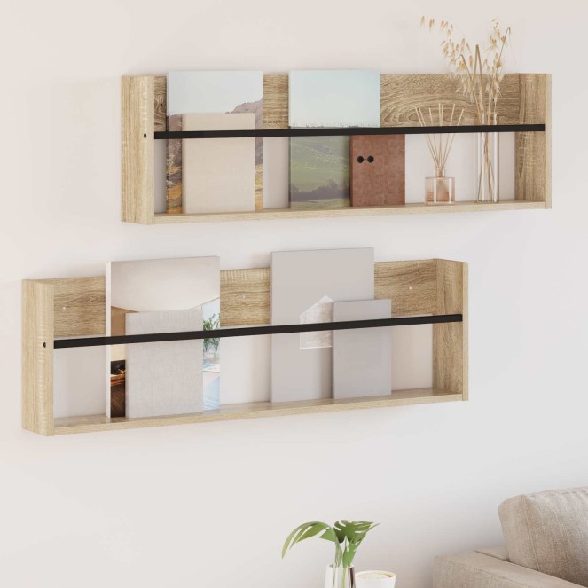 Magazin állvány 2 pcs sonoma tölgy 100 x 12 x 30 cm faanyag