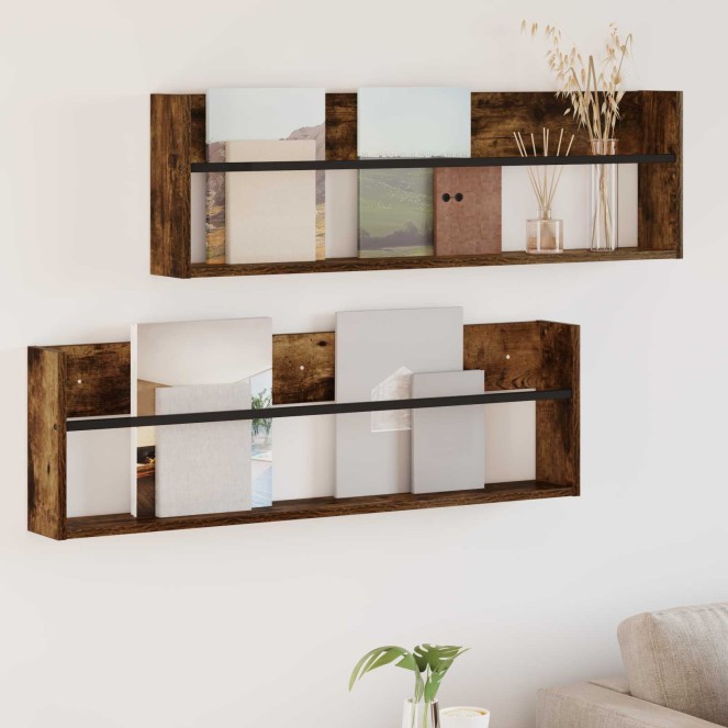 Magazin állvány 2 pcs füstölt tölgy 100 x 12 x 30 cm faanyag