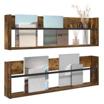 Magazin állvány 2 pcs füstölt tölgy 100 x 12 x 30 cm faanyag