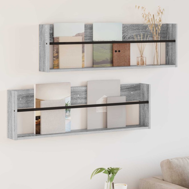 Magazin állvány 2 pcs szürke sonoma 100 x 12 x 30 cm faanyag Magazin állvány 2 pcs szürke sonoma 100 x 12 x 30 cm faanyag