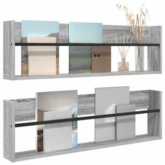 Magazin állvány 2 pcs szürke sonoma 100 x 12 x 30 cm faanyag