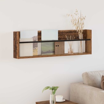 Magazin állvány polcokkal öreg fa 100 x 12 x 30 cm faanyag
