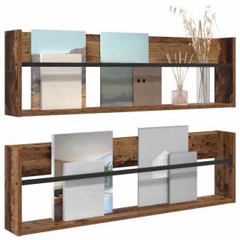 Magazin állvány 2 pcs öreg fa 100 x 12 x 30 cm faanyag