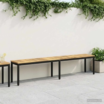 Kerti pad 201 x 35 x 45 cm tömör akácfa fehér és fekete