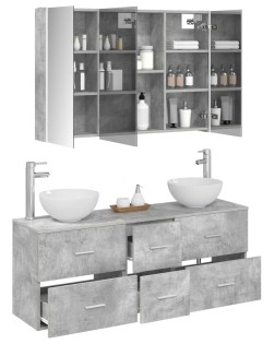 Fürdőszoba bútor szett 4 pcs betonszürke szerelt fa és üveg