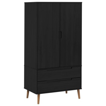 Ruhásszekrény molde fekete 90 x 55 x 175 cm tömör fenyőfa