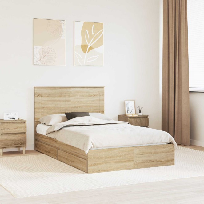 Tárolós ágy fejtámlával sonoma tölgy 135 x 190 cm faanyag Tárolós ágy fejtámlával sonoma tölgy 135 x 190 cm faanyag