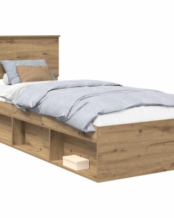 Ágykeret fejtámlával művészi tölgy 75 x 190 cm tömör fenyőfa